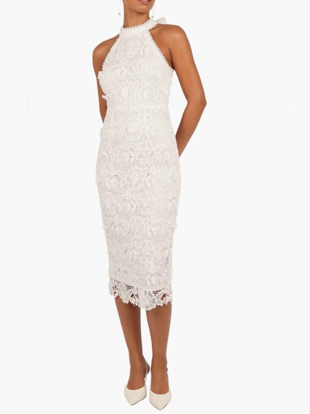 Petal & Pup Adaln White Floral Crochet Halter Midi Dress